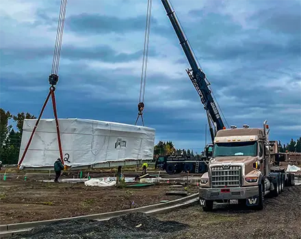 Jacked Co. truck performing rigging services in Portland OR